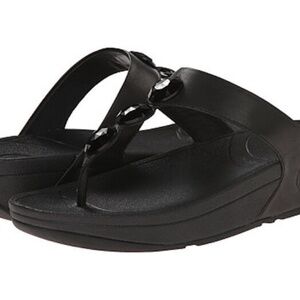 FitFlop Petra Black Jeweled Thong Leather Sandal Slip On Size US 9